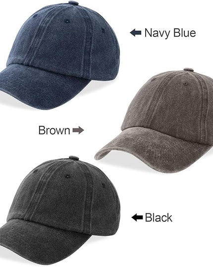 MEINICY 3 Packs Washed-Cotton Plain Baseball Cap, Vintage Adjustable Dad Hats Gift for Men/Women,Unstructured
