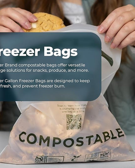 Matter Compostable Gallon Freezer Bags for Food Storage, Eco-Friendly, Resealable, Food Storage Bags, 30 Count