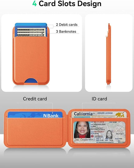 Fanseesy for MagSafe Wallet with Stand, 5 Card Holder, Slim Leather Magnetic Wallet for iPhone 17/16/15/14/13/12 Pro Max Plus Air Series, 3 Card Slots & 1 Cash Slot,Orange