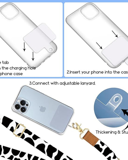 Phone Lanyard Crossbody Wrist Strap Adjustable, Cow Cell Phone Lanyard Wristlet Universal Strap with 2 Tether Tabs Cute for Women ID Badges Accessories