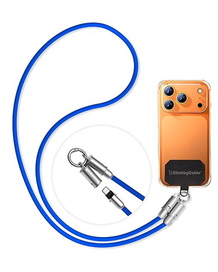 chubbycable Crossbody Strap for iPhone 17 Series 240W USB-C Phone Lanyard Charging Cable with Anti-Theft Lock, Wrist/Neck Strap Fast Charge & Data Transfer,Dark Blue,4.59FT