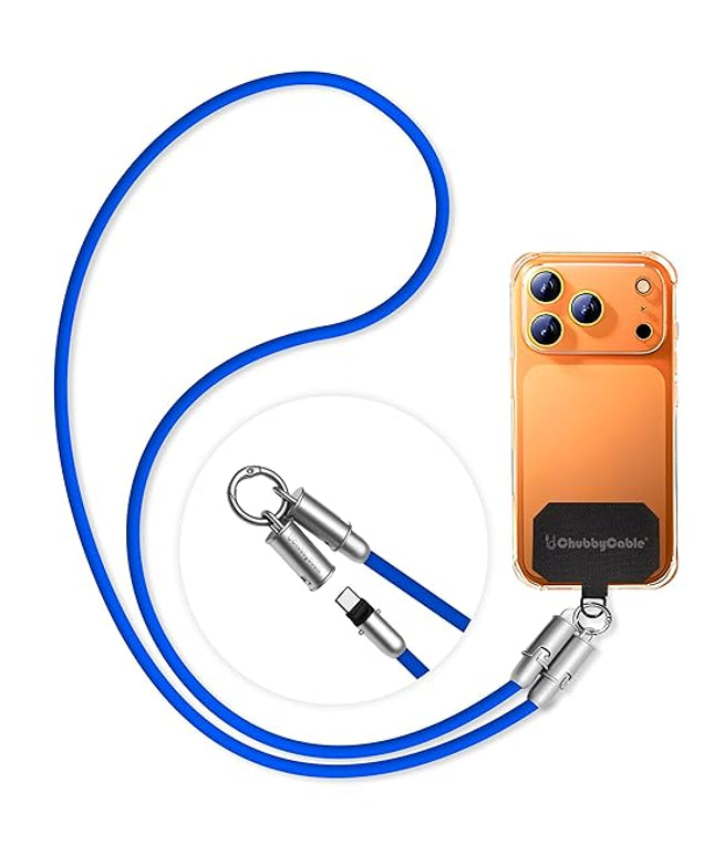 chubbycable Crossbody Strap for iPhone 17 Series 240W USB-C Phone Lanyard Charging Cable with Anti-Theft Lock, Wrist/Neck Strap Fast Charge & Data Transfer,Dark Blue,4.59FT