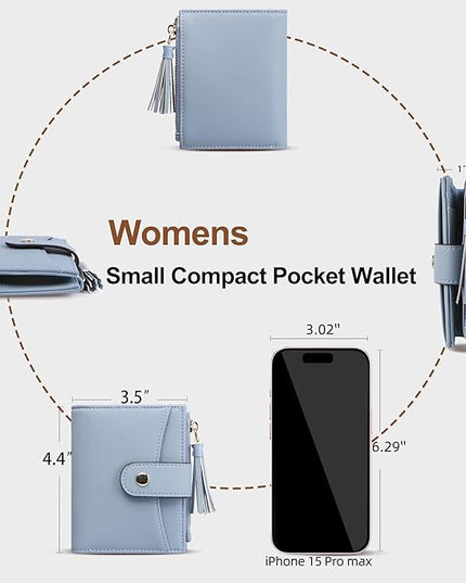 yiijay Small Wallet for Women RFID Blocking Tassle Bifold Slim Thin Leather Wallet Credit Card Holder Wallet Ladies Mini Wallet with Zipper Pocket