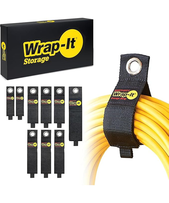 Heavy-Duty Wrap-It Storage Straps, Assorted 9 Pack - Hook and Loop Extension Cord Organizer Hanger, Cord Wrap Keeper, Cable Straps for Cords, Hoses, Rope, RV, Boat and Garage Storage and Organization