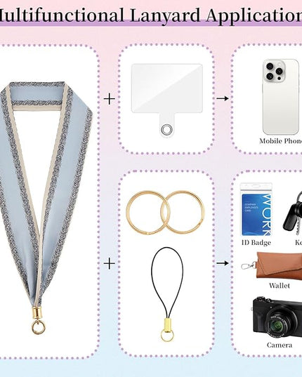 ZOOEASS Phone Lanyard Charm with Tether Tab Neck Lanyards for ID Badges Car Key Women Cute Scarf Keychain Strap Around Neck