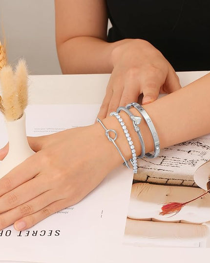 18 K Gold Plated Love Bangle Bracelet Stack Cuff Jewelry for Women Jewelry Set for Women Gift with Box
