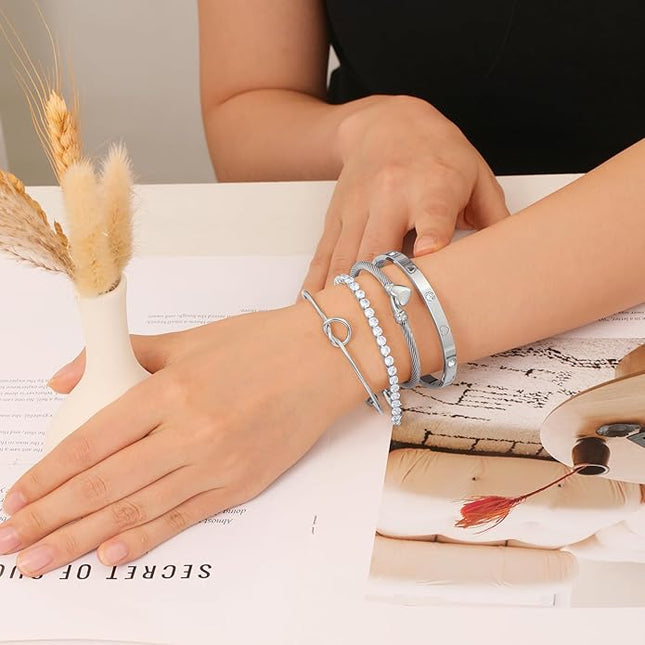 18 K Gold Plated Love Bangle Bracelet Stack Cuff Jewelry for Women Jewelry Set for Women Gift with Box
