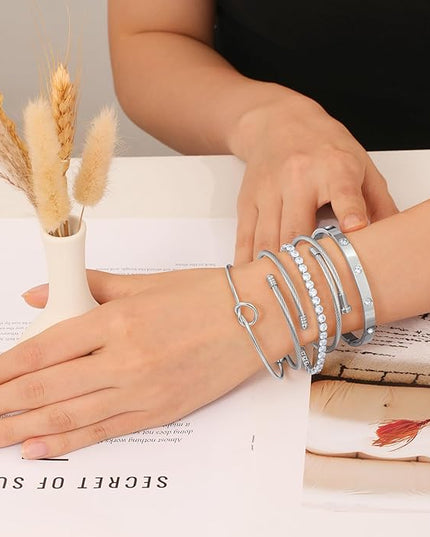 18 K Gold Plated Love Bangle Bracelet Stack Cuff Jewelry for Women Jewelry Set for Women Gift with Box