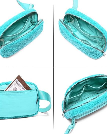 Gitus Fleece Belt Bag Sherpa Fanny Pack Crossbody Bags for Women Fashion Waist Packs with Adjustable Strap for Gym Travel Hiking Running Trending Gifts for Teen Girls Women Men (Lake Blue)