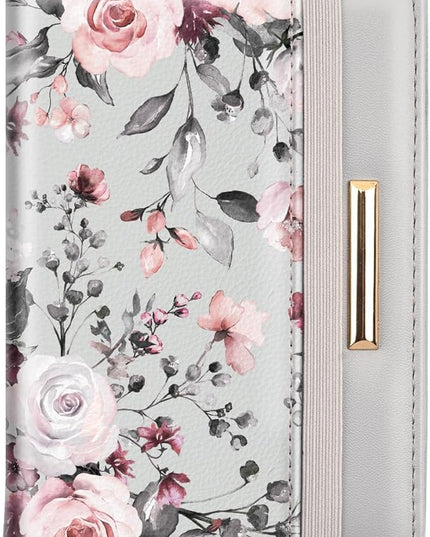 Passport Holder Cover Travel RFID Blocking Passport Cover Rose Gold Cute Flowers Passport Wallet with Elastic Band for Women