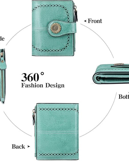 SENDEFN Small Womens Wallet Leather Bifold Card Holder RFID Blocking with Zipper Coin Pocket