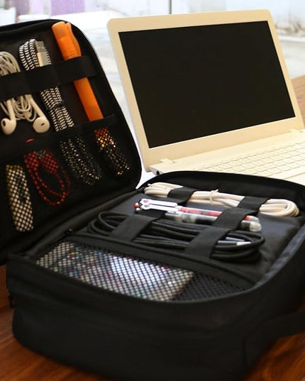 MATEIN Electronics Organizer Travel Case, Water Resistant Cable Organizer Bag for Travel Essentials, Gifts for Men, Storage Bag for Camera Accessories, Phone, Cord & Tablet, Black