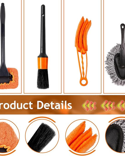 THINKWORK Windshield Cleaner Tool, Car Detailing Kit Interior, Car Cleaning Kit Interior and Exterior Detail Brush, Auto Supplies & Accessories for Men Women