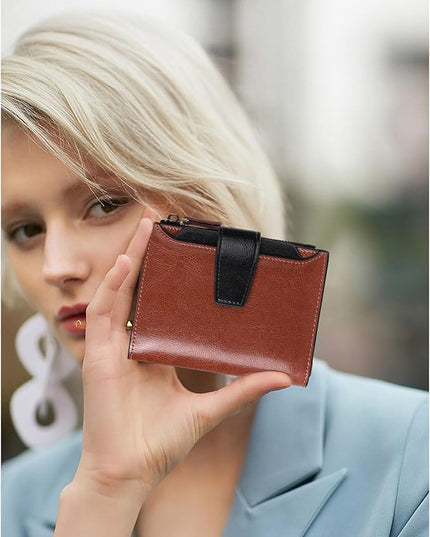 FALAN MULE Small Wallet for Women Leather Bifold Compact RFID Blocking Small Womens Wallet Purse