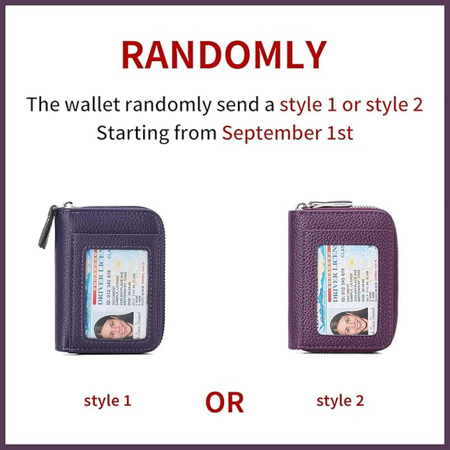 RNIEGA Credit Card Holder Wallet RFID Blocking Leather Small Wallet for Women Double Zipper Wallet with ID Window