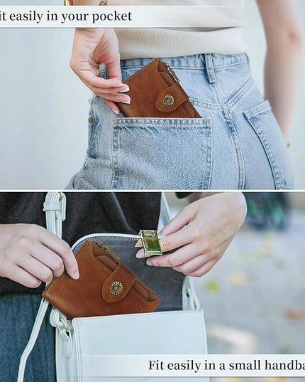 MKSSKEN Wallet Women,Rfid Blocking Leather Womens Wallet,Bifold Compact Carteras Para Mujer Card Holder with Removable ID Window(brown)
