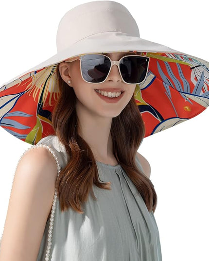 HUAMULAN Women Summer Sun Hat Wide Brim Wired Edge Floral Beach Bucket Hats Reversible Foldable Travel UV Protection Lady Hat