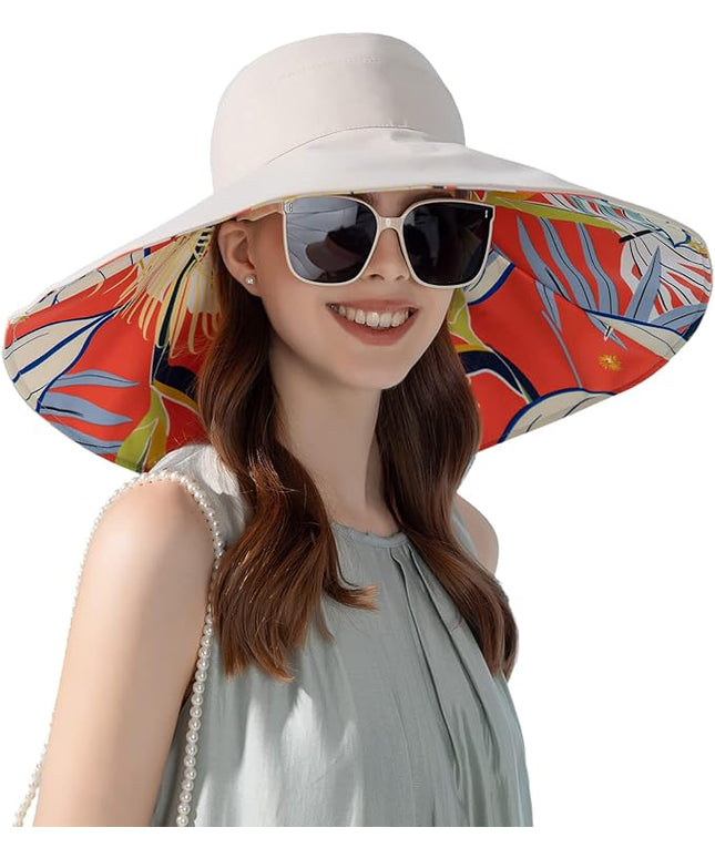 HUAMULAN Women Summer Sun Hat Wide Brim Wired Edge Floral Beach Bucket Hats Reversible Foldable Travel UV Protection Lady Hat