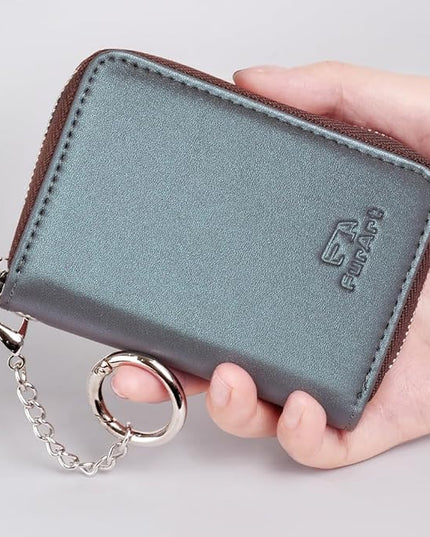 FurArt Zipper Wallet Women, RFID Blocking Credit Card Wallet, Business Card Holder, Compact Size KeyChain Wallet