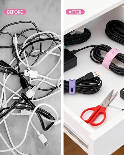 25Pack Silicone Cable Ties,Reusable Cord Organizer for Bundling Electrical Cords,Adjustable Data Cable Organizer Ties,High Elasticity Cable Straps for Home/Office/School/Travel(5 Colors)