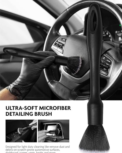 Fantasticlean 9PCS Car Interior Detailing Set, Microfiber Cloth & Applicator, Single-Head Detailing Brushes, Natural Bristles, Scratch-Free & Ultra-Soft for Seats Leather Care or Cleaning