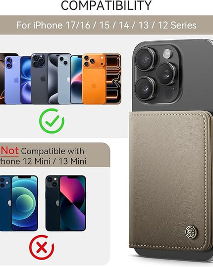 Defencase for Magsafe Wallet Magnetic Card Holder RFID Blocking, PU Leather Minimalist Phone Wallet for MagSafe Phones and Cases for iPhone 17/16/ 15/14/ 13/12/ Pro/Max/Plus/Air, Grey