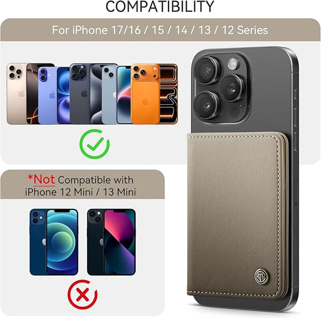 Defencase for Magsafe Wallet Magnetic Card Holder RFID Blocking, PU Leather Minimalist Phone Wallet for MagSafe Phones and Cases for iPhone 17/16/ 15/14/ 13/12/ Pro/Max/Plus/Air, Grey