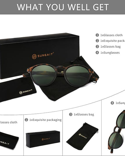 SUNGAIT Classic Vintage Round Polarized Sunglasses for Women Men Retro Style UV400