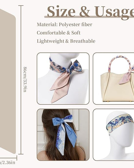 4 Pack Purse Scarf Handbags Skinny Twill Hair Scarves Narrow Neck Scarf Band Women Fashion Accessories Bag Charms