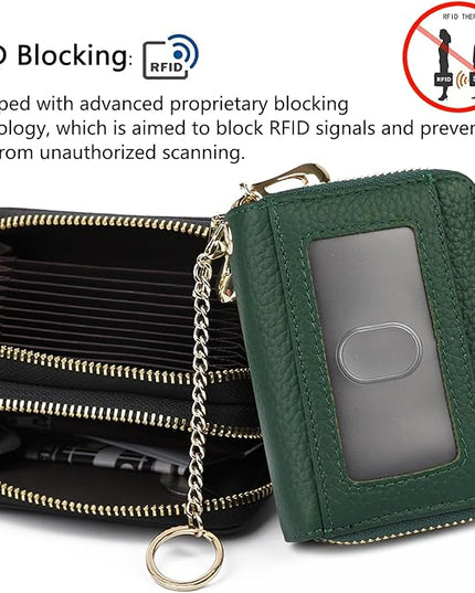 imeetu RFID Credit Card Holder, Small Leather Zipper Card Case Wallet for Women