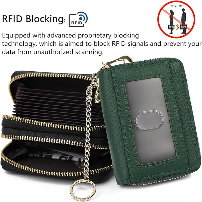 imeetu RFID Credit Card Holder, Small Leather Zipper Card Case Wallet for Women