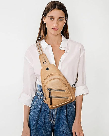 Sling Bag For Women Faux Leather Small Casual Daypack Backpack Fanny Pack Crossbody Chest Bags Purse