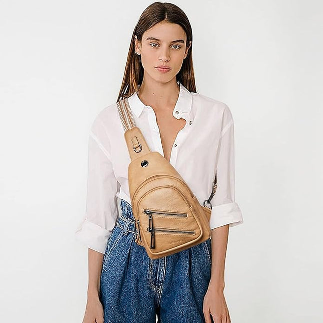 Sling Bag For Women Faux Leather Small Casual Daypack Backpack Fanny Pack Crossbody Chest Bags Purse