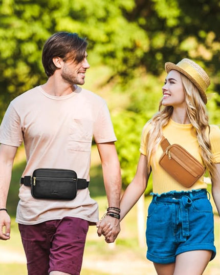 S-ZONE Fanny Packs for Women Genuine Leather RFID Blocking Crossbody Bags Purses Sling Waist Chest Bag Gifts Travel Running Adjustable Strap Men