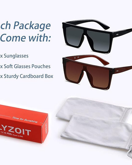 LYZOIT Square Oversized Sunglasses for Women Men Big Flat Top Fashion Shield Large UV Protection Rimless Shades