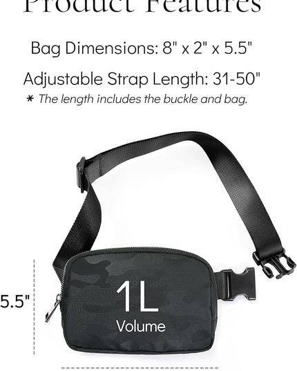 YOSHUYUKI Fanny Pack Crossbody Bag Trendy Waterproof Small Sling Cross Body Purse for Women Men Fashion Waist Packs Mini Belt Bag Pouch Chest Bum Bag Lulu Dupes for Travel Vacation Running Black Camo