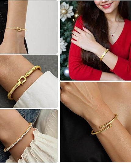 18 K Gold Plated Love Bangle Bracelet Stack Cuff Jewelry for Women Jewelry Set for Women Gift with Box