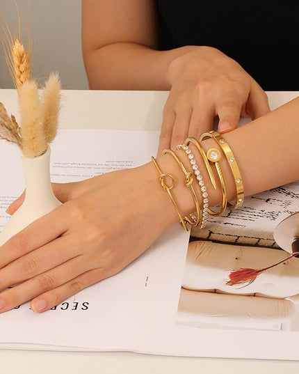 18 K Gold Plated Love Bangle Bracelet Stack Cuff Jewelry for Women Jewelry Set for Women Gift with Box