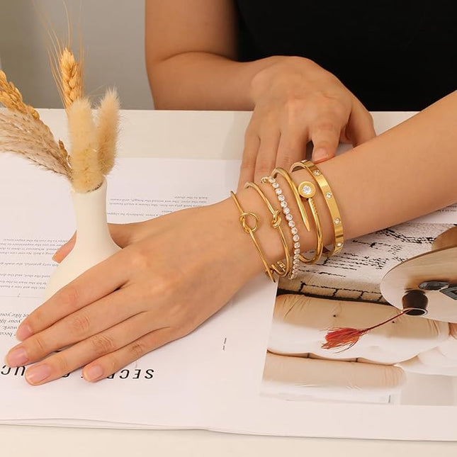 18 K Gold Plated Love Bangle Bracelet Stack Cuff Jewelry for Women Jewelry Set for Women Gift with Box