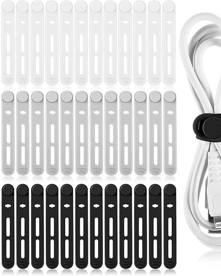 42 Pcs Silicone Cable Ties Reusable Cord Straps Multipurpose Elastic Cable Organizer for Bundling Fastening Earphone Phone Charger Home Office School (Black, White, Gray,3.15 Inch)