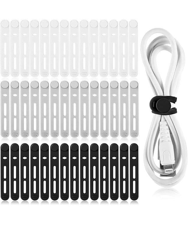 42 Pcs Silicone Cable Ties Reusable Cord Straps Multipurpose Elastic Cable Organizer for Bundling Fastening Earphone Phone Charger Home Office School (Black, White, Gray,3.15 Inch)