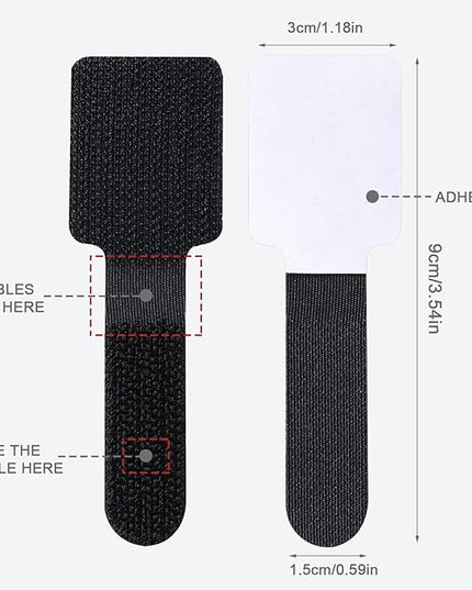 100 Pcs Hook and Loop Cable Ties, Self Adhesive Cable Management Desktop Cable Straps, Adjustable Cord Organizer for Desk Home Office Organization (Black)