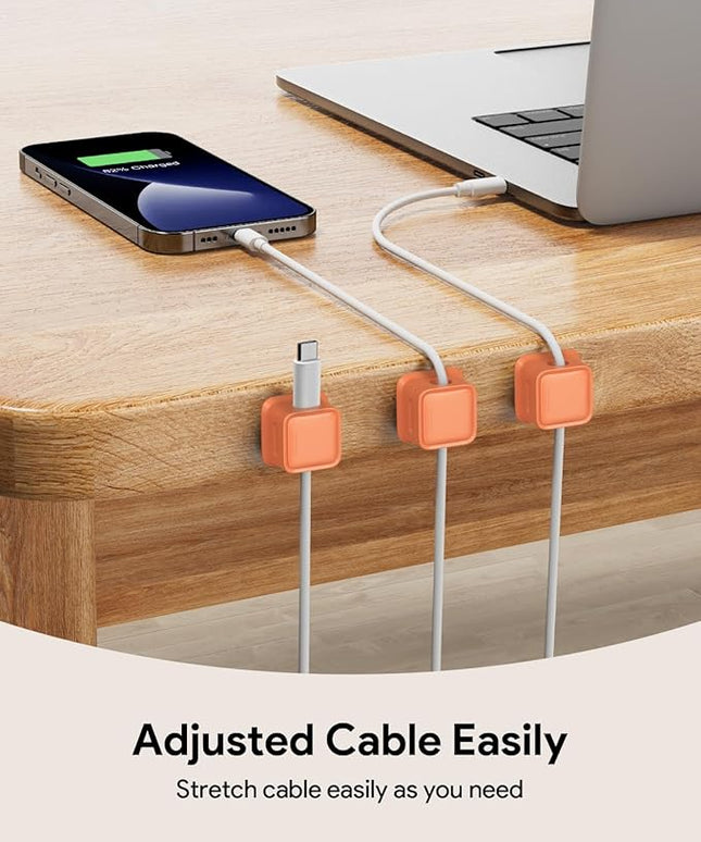 8 Pack Magnetic Cord Organizer, Easy Secure Adhesive Cable Management, Wire Holder Keeper, Hide Or Organize Phone USB Charger Cable, Orange