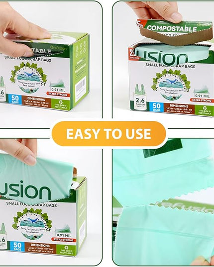 Compostable trash Bags, 2.6 Gallon,Thick 0.91 mils,Compost bin Kitchen,Food Scrap Waste Bags,Small trash bags for compost bin kitchen,Certified by BPI and OK Compost, (80 Count)
