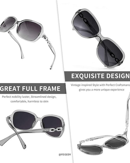 FEISEDY Vintage Square Polarized Sunglasses for Women UV400 Travel Driving Fashion Arcuate Sunglasses B2526