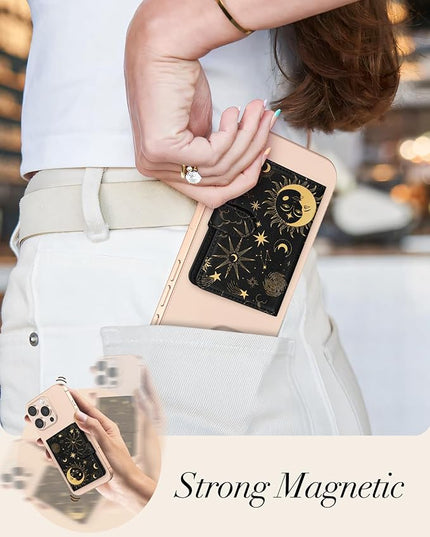 Shorogyt for Magnetic Phone Wallet Compatible with Magsafe for Women - Cute Luxury Slim Leather Card Holder Mag Wallets Fit 4 Cards,for iPhone 17/16/15/14/13/12 Series for Apple RFID Magnet, Sun Moon