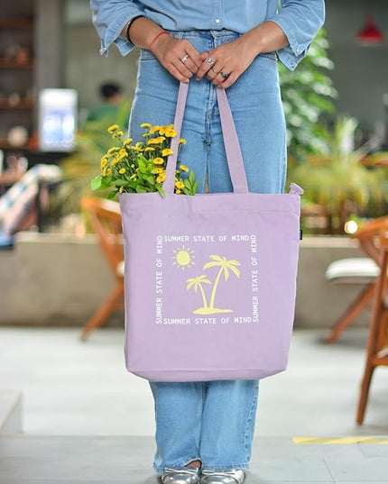 Ecoright Aesthetic Canvas Tote Bag for Women Large Zipper Tote Bags with Pocket, Womens Tote Bag for Yoga, Work, Beach