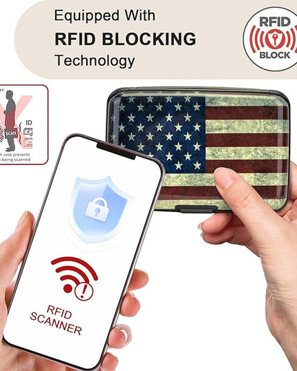 ELFISH Mini RFID Aluminum Wallet Credit Cards Holder Business Card Case Metal ID Case for Men Women (Flag)