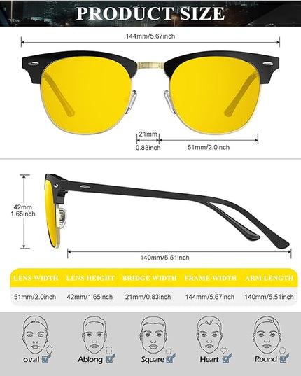KALIYADI Sunglasses Men Polarized Sunglasses for Men Women Unisex Semi-Rimless Frame Retro Driving Sun Glasses UV Blocking