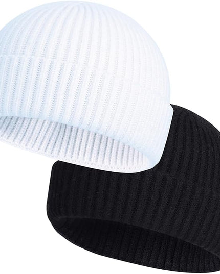 ROYBENS 2 Pack Wool Fisherman Beanies for Men, Knit Short Watch Cap Winter Warm Hats